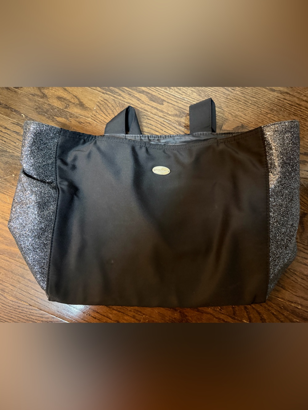 Coach Black Tote with Glitter Gray Side Panels